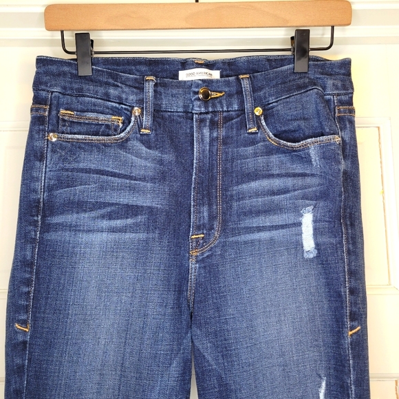 GOOD AMERICAN Good Waist High Waist Step Hem Distressed Skinny Jeans - Picture 2 of 6